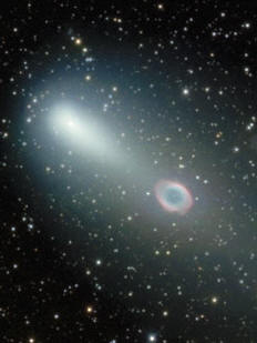 Comet S-W 3 crossing Ring Nebula